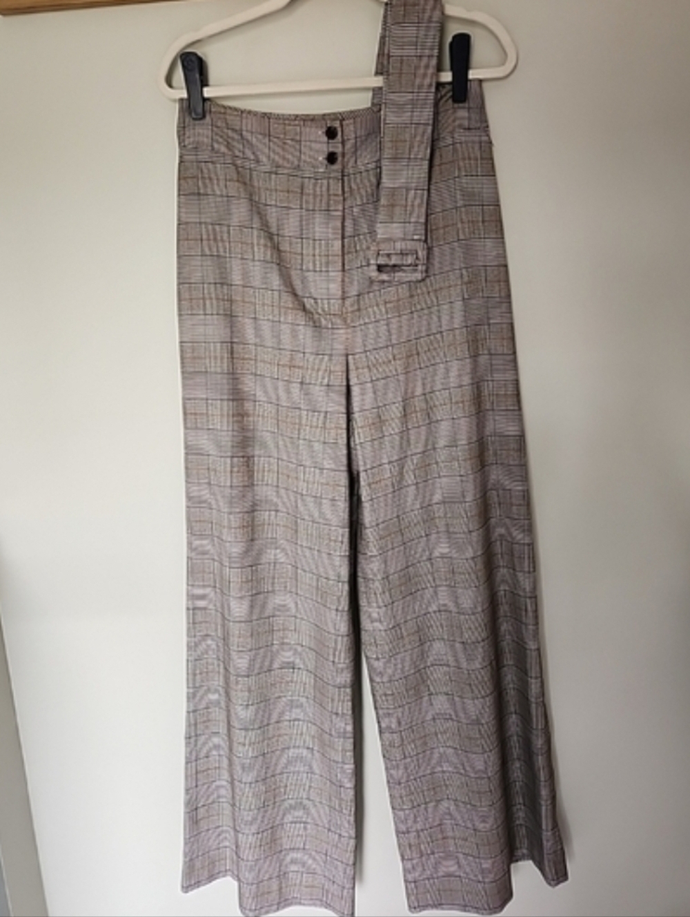 Antonio Melani Womens Plaid Dress Trouser Pant 6 Brown High Rise Wide Leg W Belt